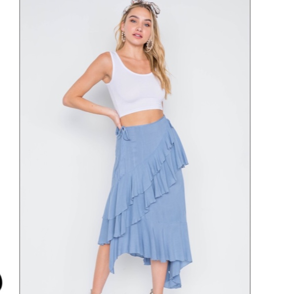 “SweetHeart” Denim blue Asymmetrical Midi skirt